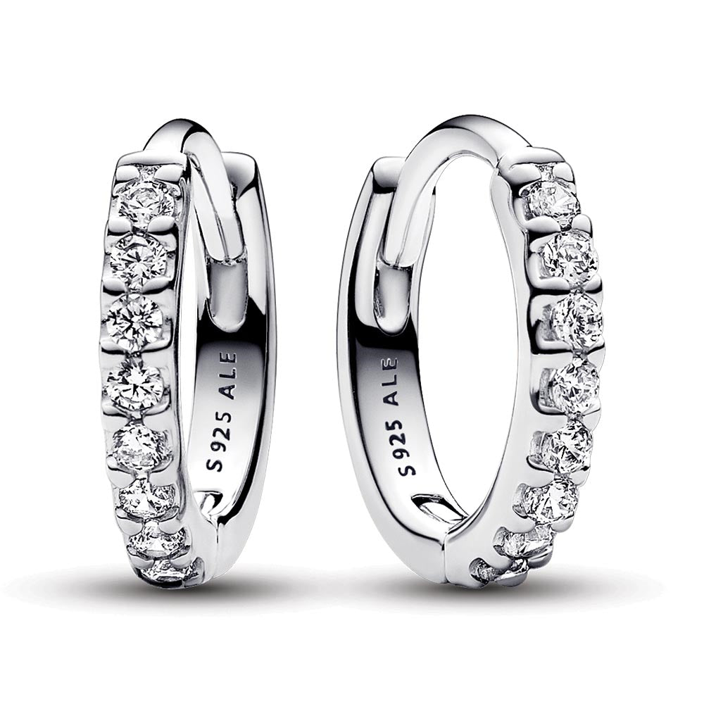 Sterling silver huggie hoop earrings with clear cubic zirconia