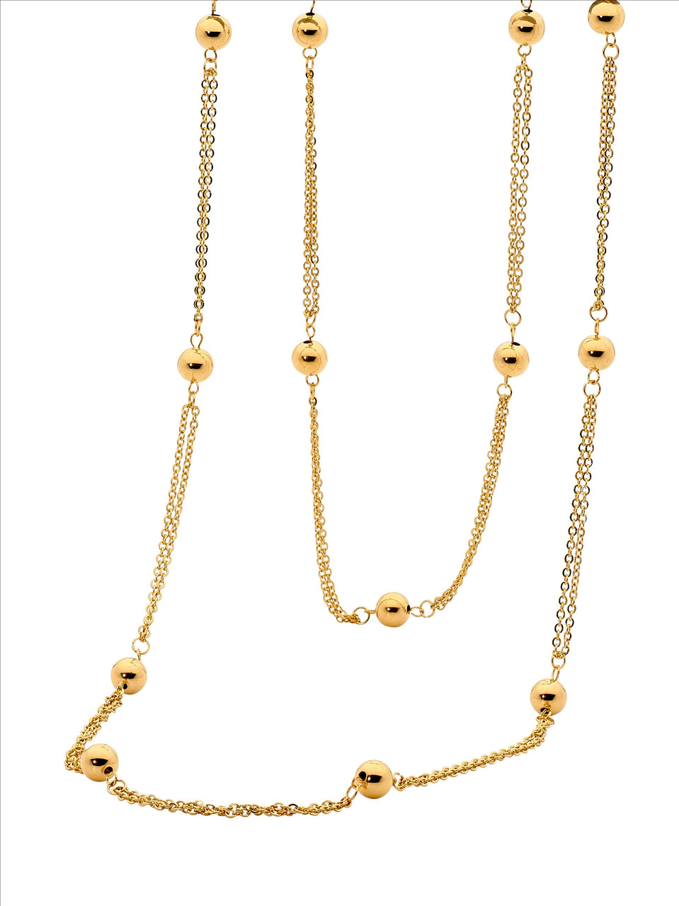 Stainless Steel Dble Chain & Ball 36" Necklace w/ Gold IP Plating