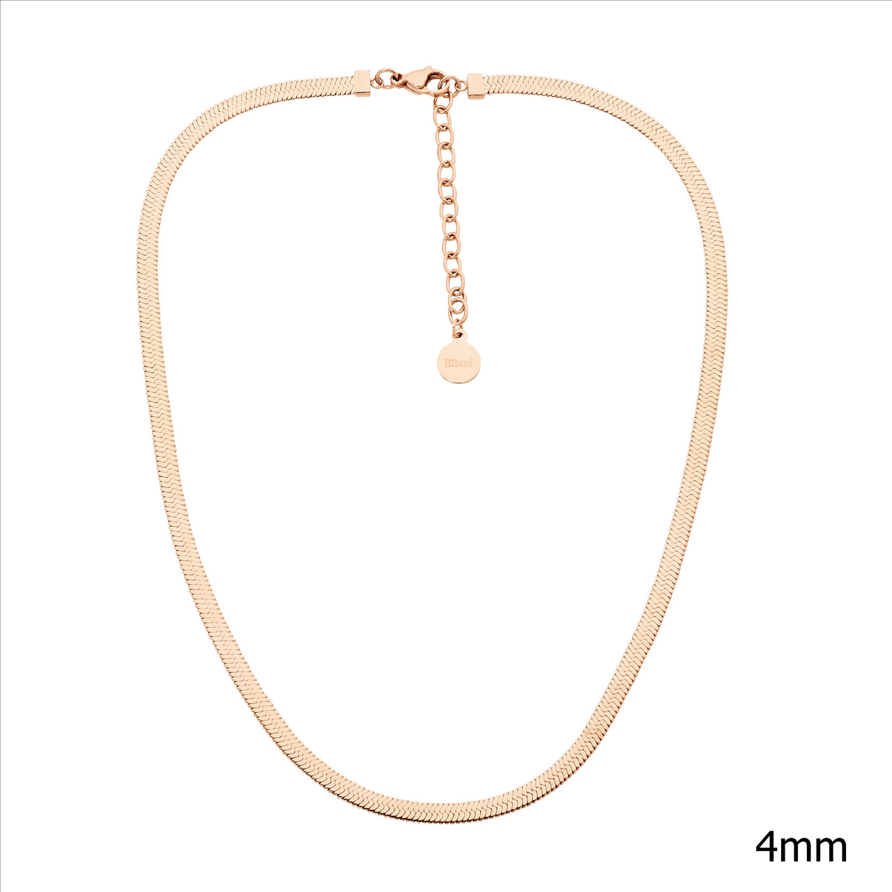 Stainless steel 4mm herringbone chain, 40+5cm w/rose gold IP plating