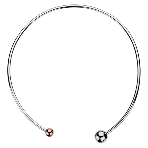 Najo Sterling Silver Hollow Choker With Silver And Rose Gold Plated Ball