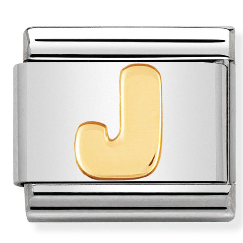 Nomination Letter J Bracelet Link Charm Stainless Steel With Solid 18Ct Yellow Gold Letter