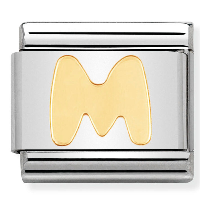 Nomination Letter M Bracelet Link Charm Stainless Steel With Solid 18K Yellow Gold Letter