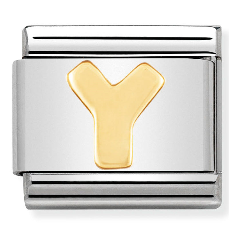 Nomination Letter Y Bracelet Link Charm Stainless Steel With Solid 18K Yellow Gold Letter