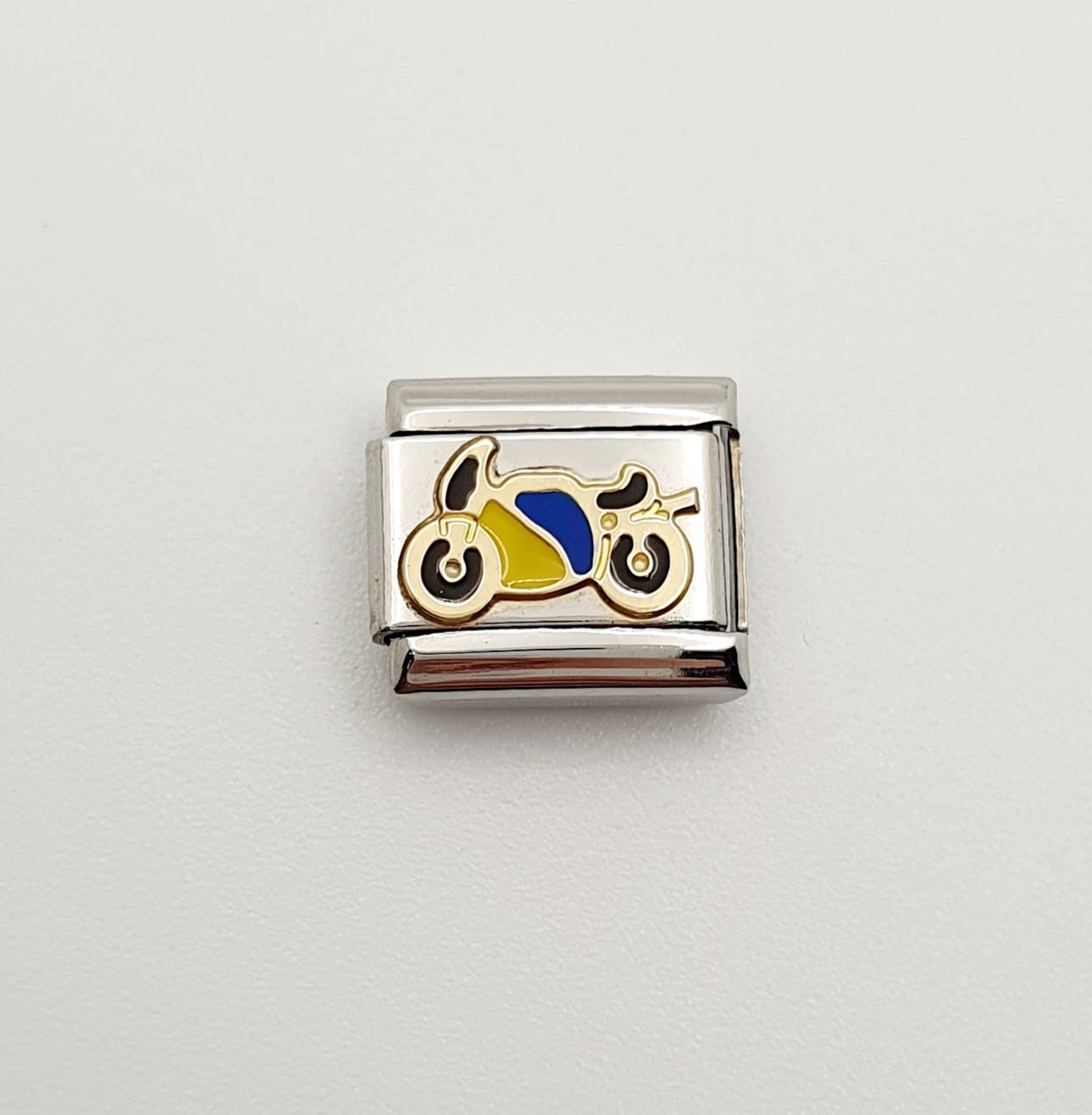 Nomination Charm Link "Yellow & Blue Motorbike " Stainless Steel with Enamel & 18k Gold