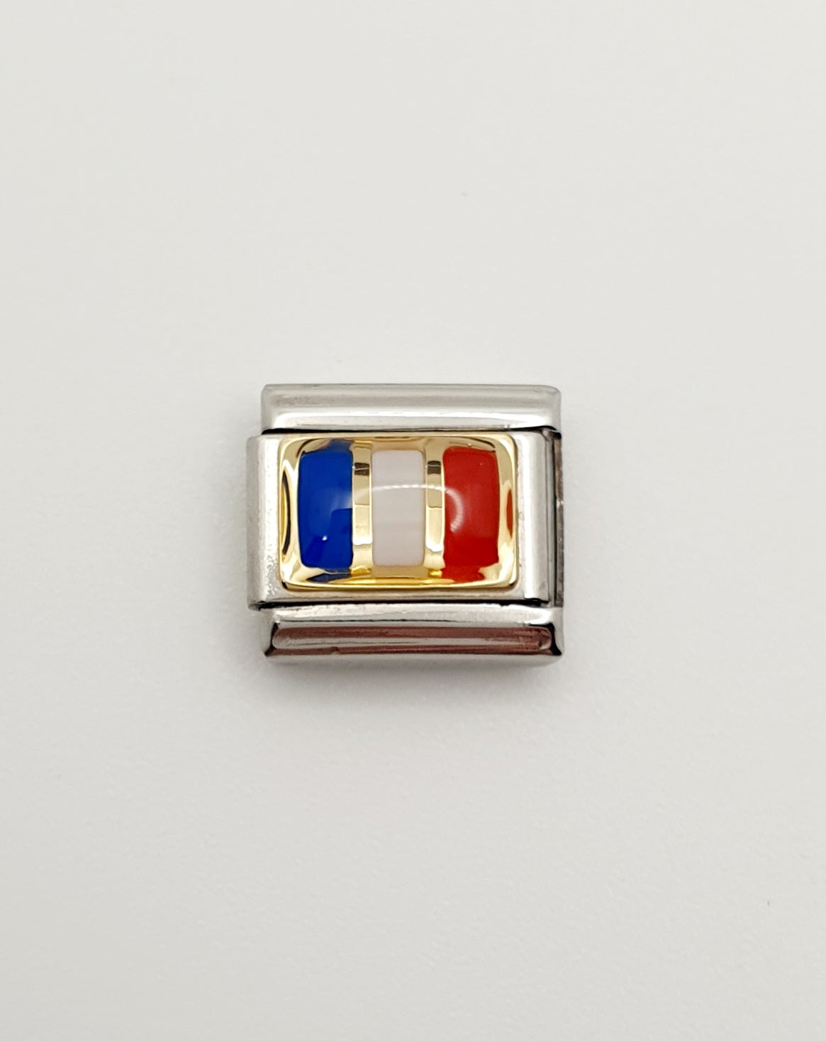 Nomination Charm Link "French Flag" Stainless Steel with Enamel & 18k Gold Plate