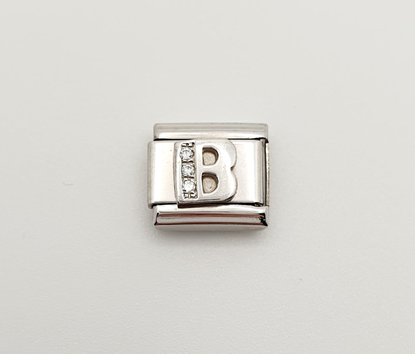 Nomination Charm Link "B" Stainless Steel with CZ's & 925 Silver, 330301 02