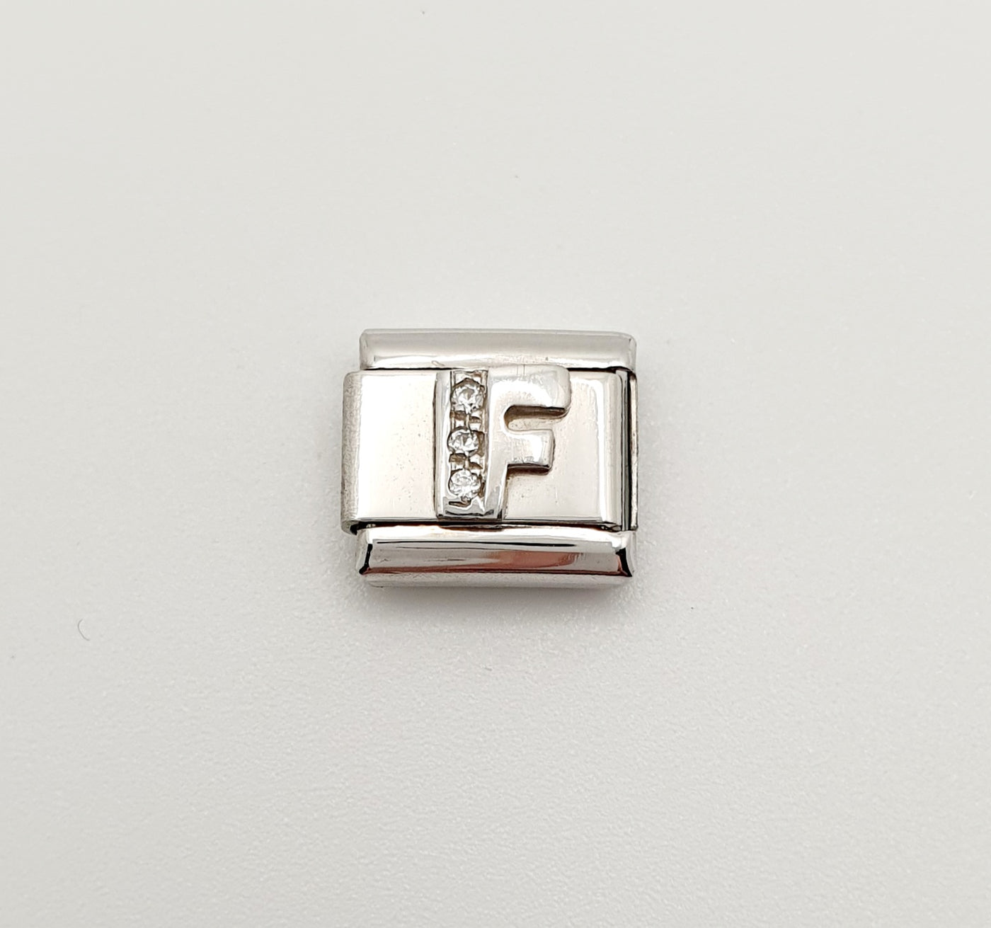 Nomination Charm Link "F" Stainless Steel with CZ's & 925 Silver, 330301 06
