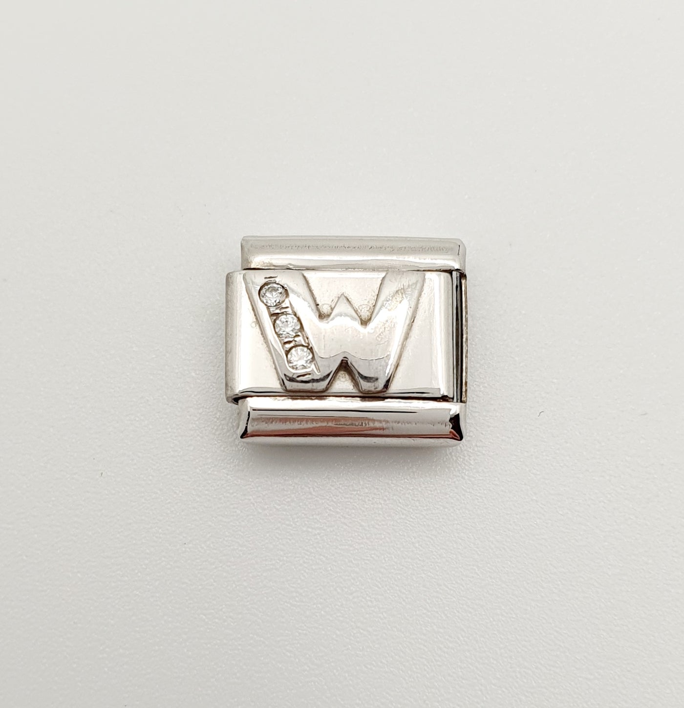 Nomination Charm Link "W" Stainless Steel with CZ's & 925 Silver, 330301 23