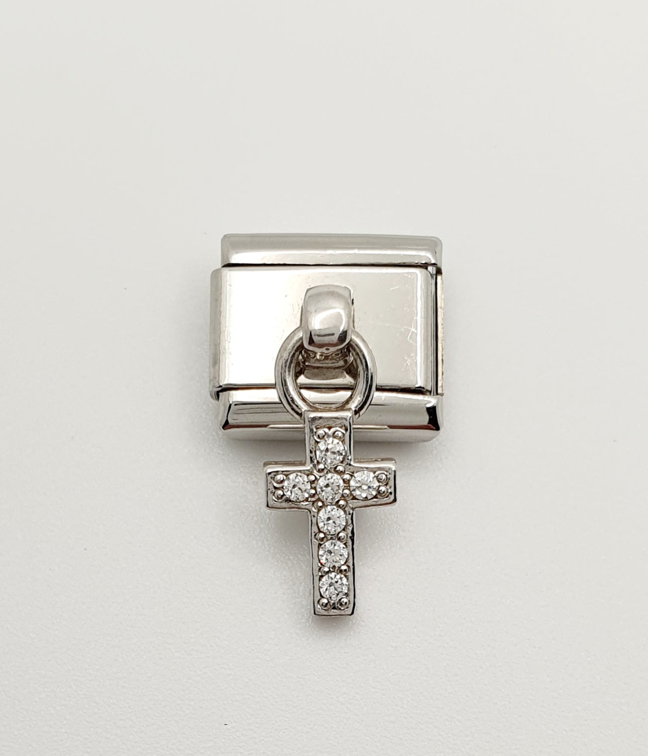 Nomination Charm Link "Cross Charm" Stainless Steel with CZ's & 925 Silver, 331800 04