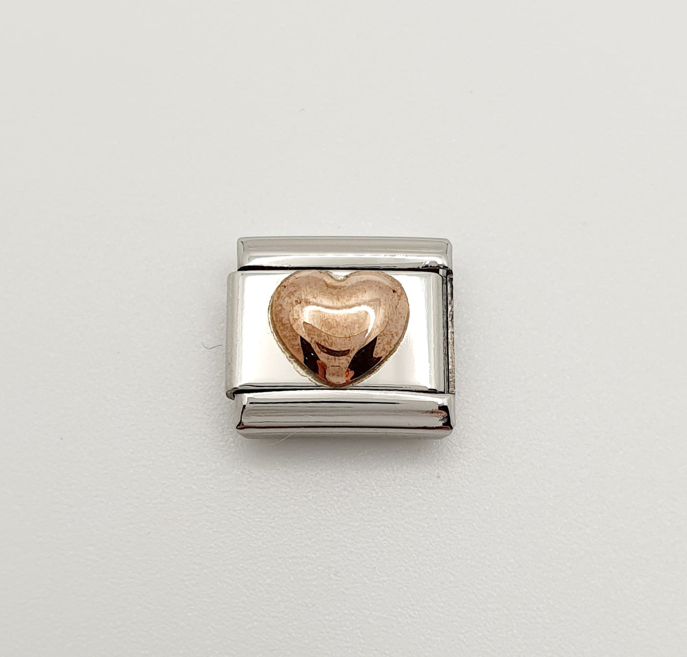 Nomination Charm Link "Raised Heart" Stainless Steel with 9k Rose Gold, 430104 22