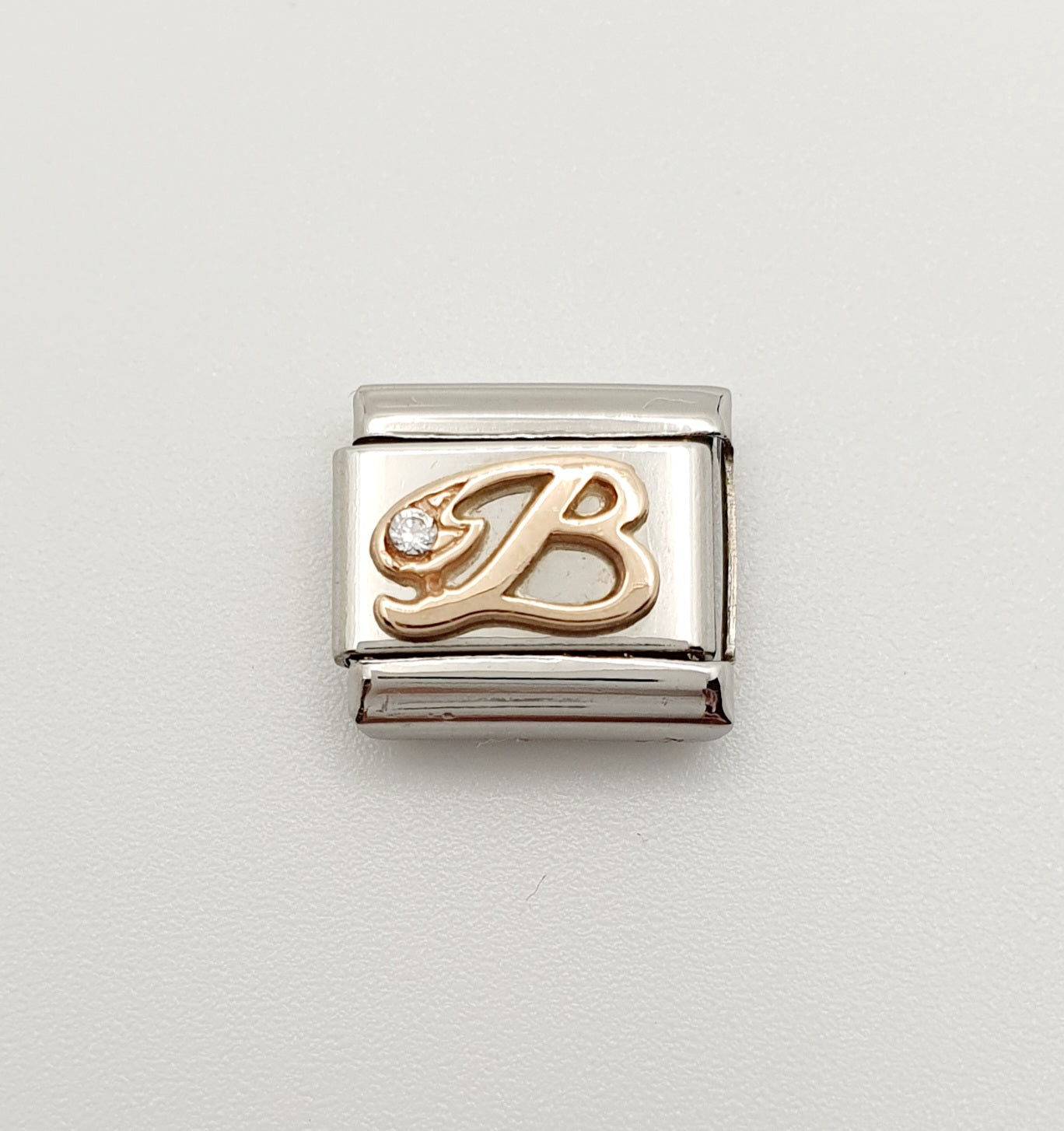 Nomination Charm Link "B" Stainless Steel with CZ & 9k Rose Gold, 430310 02