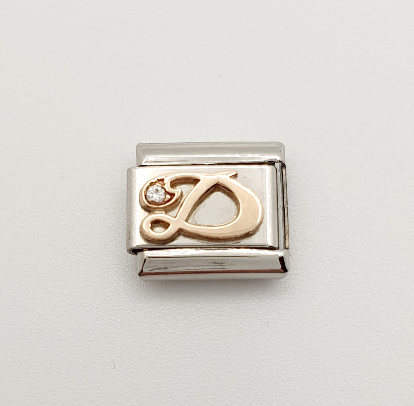 Nomination Charm Link "D" Stainless Steel with CZ's & 9k Rose Gold, 430310 04