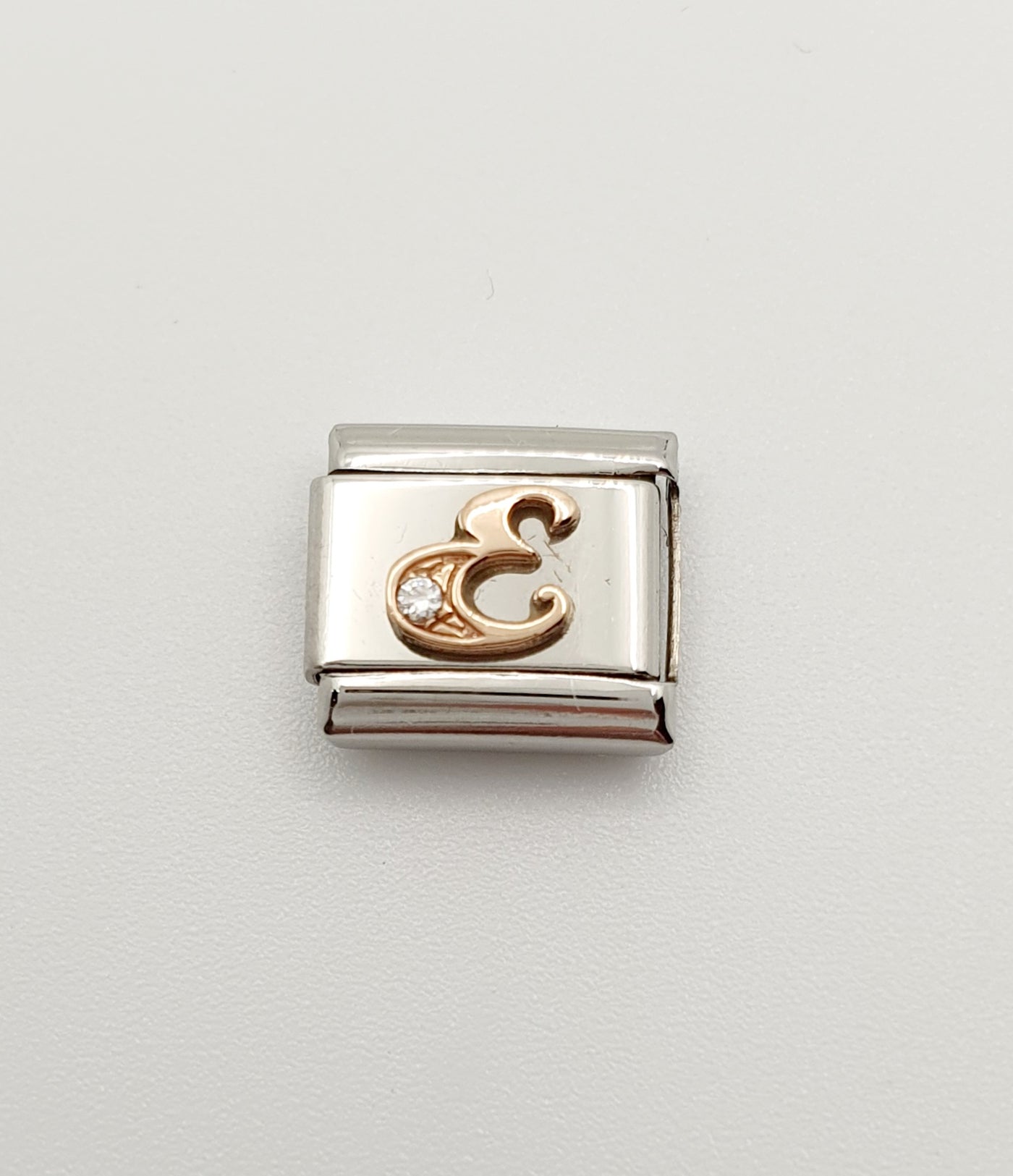 Nomination Charm Link "E" Stainless Steel with CZ's & 9k Rose Gold, 430310 05