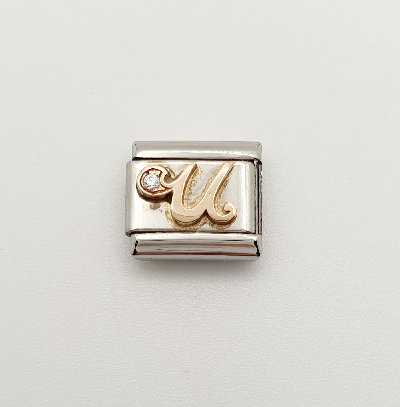 Nomination Charm Link "U" Stainless Steel with CZ's & 9k Rose Gold, 430310 21