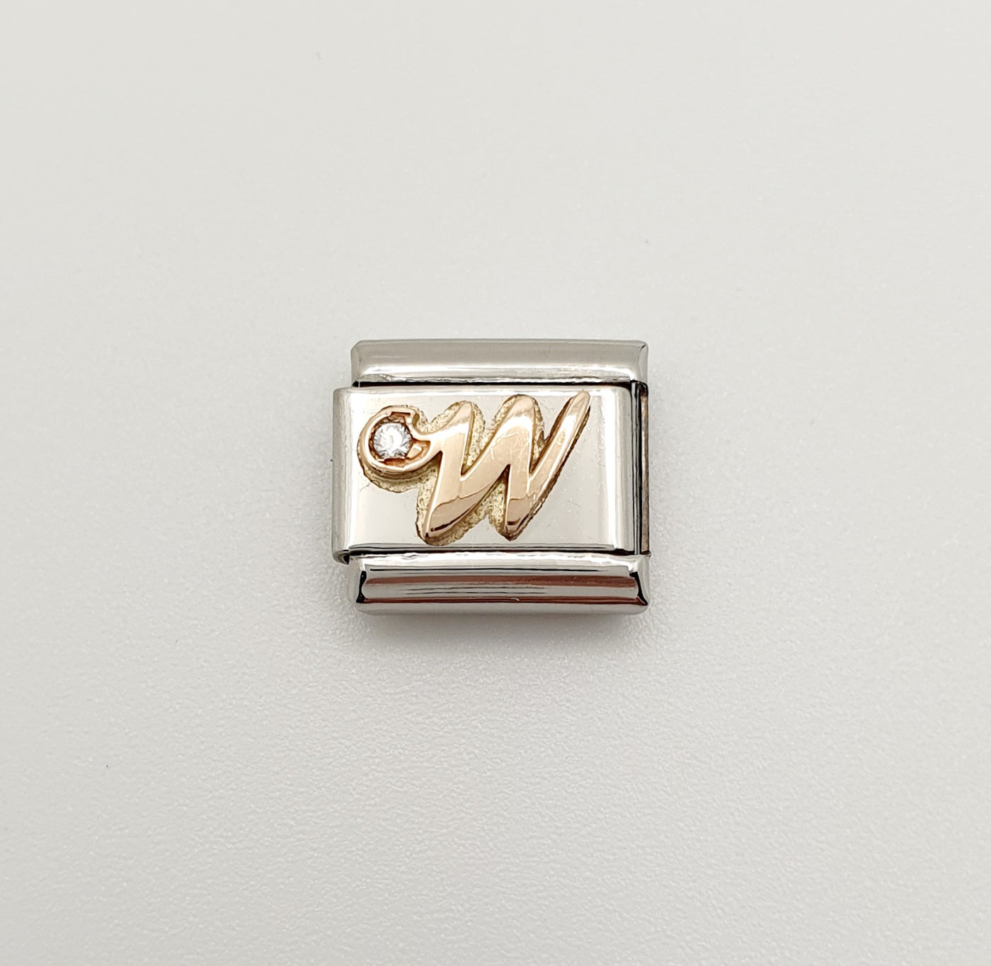 Nomination Charm Link "W" Stainless Steel with CZ's & 9k Rose Gold, 430310 23