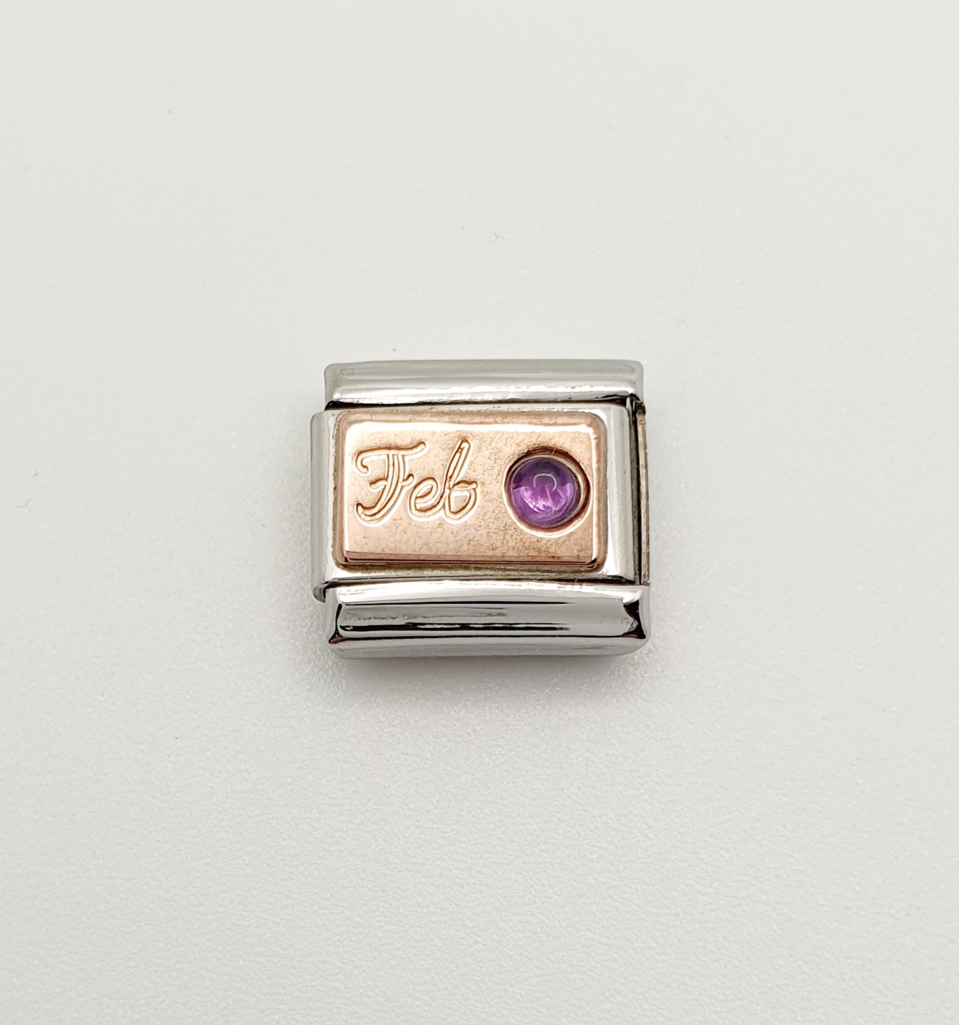 Nomination Charm Link "February Amethyst" Stainless Steel with 9k Rose Gold, 430508 02