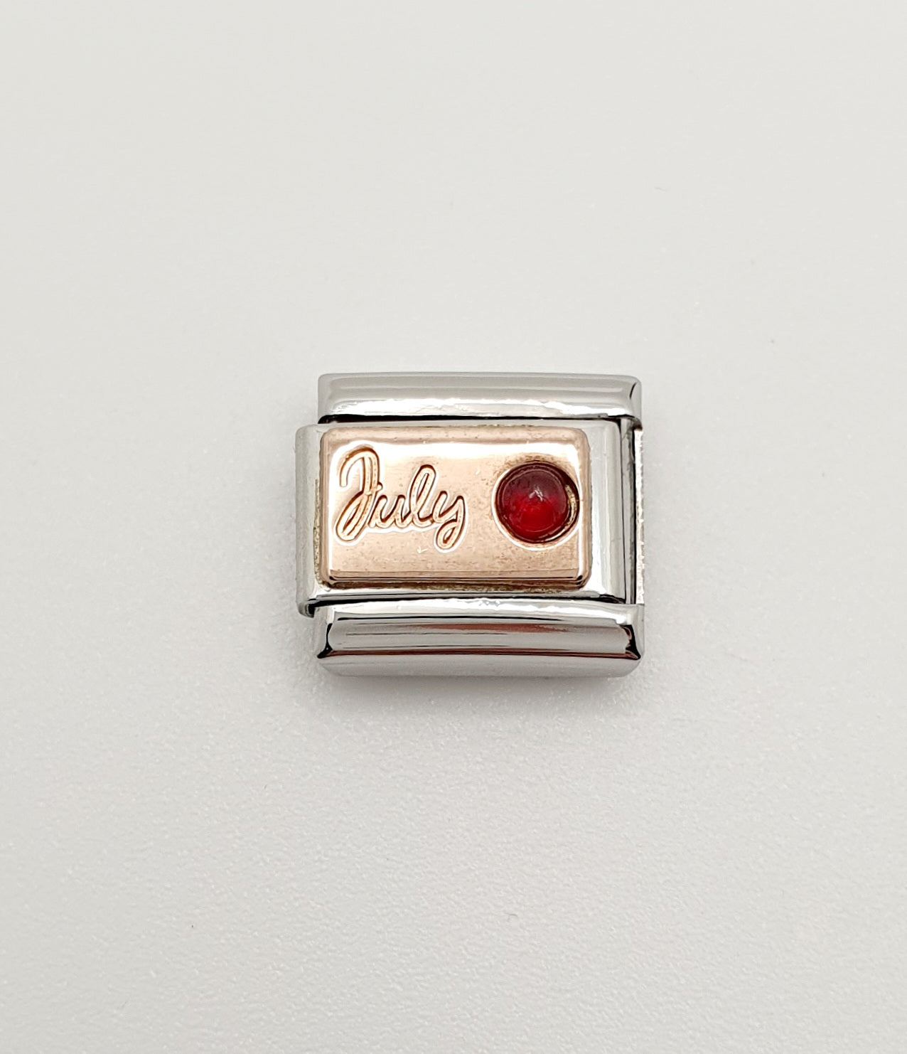 Nomination Charm Link "July Ruby" Stainless Steel with 9k Rose Gold, 430508 07