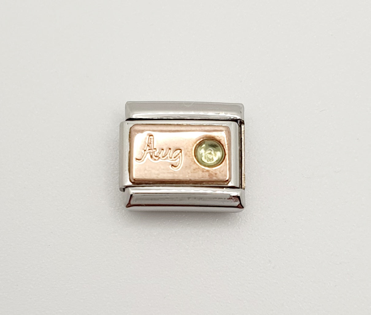 Nomination Charm Link "August Peridot" Stainless Steel with 9k Rose Gold, 430508 08