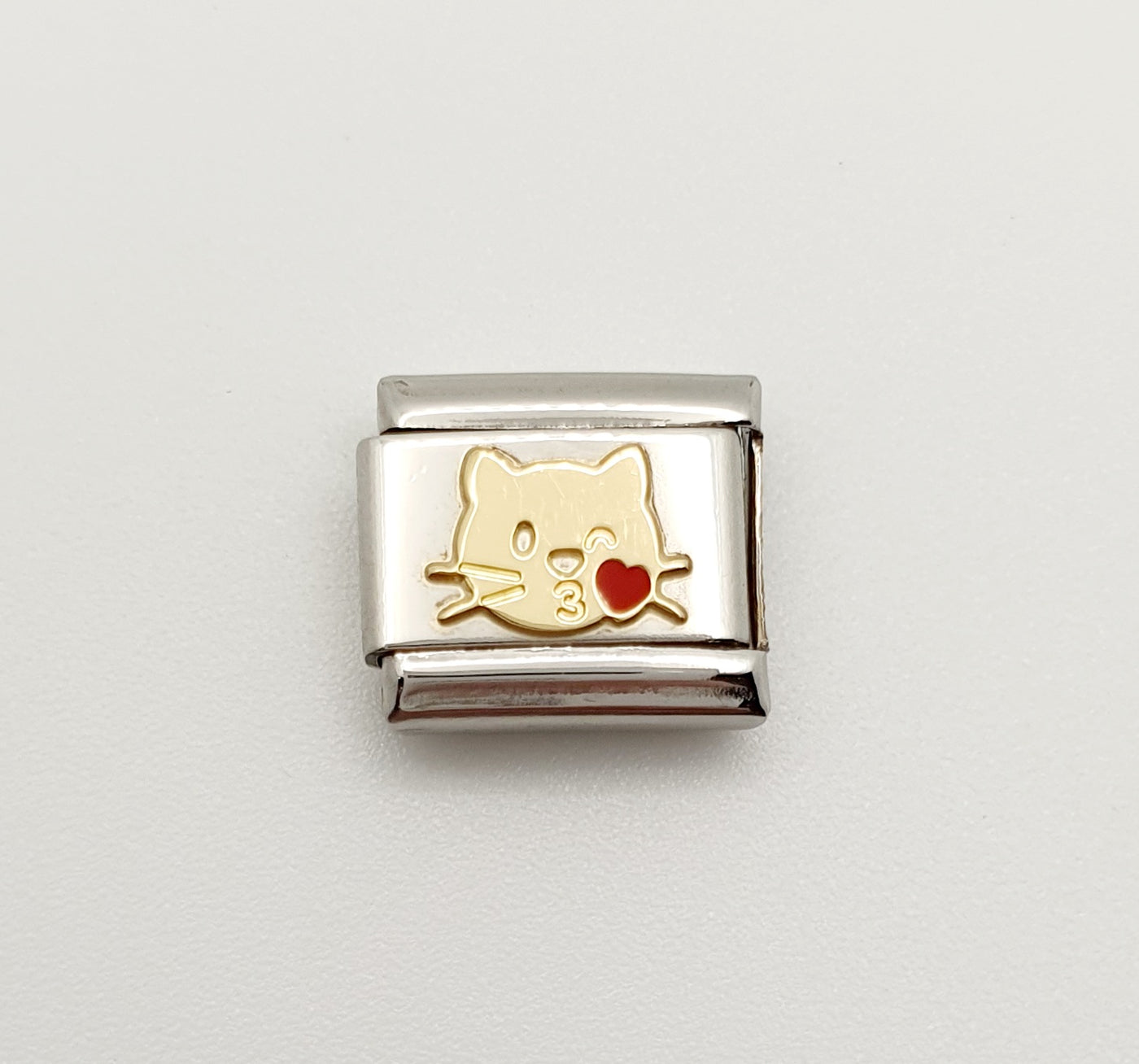 Nomination Charm Link "Cat Kiss" Stainless Steel with Enamel & 18k Gold, 030272 45