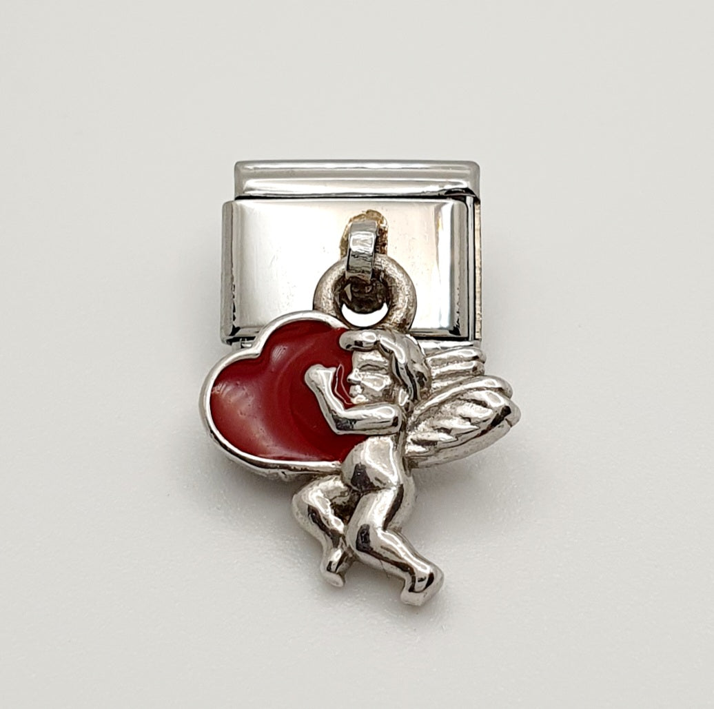 Nomination Charm Link "Angel with Heart" Stainless Steel with Enamel & 925 Silver