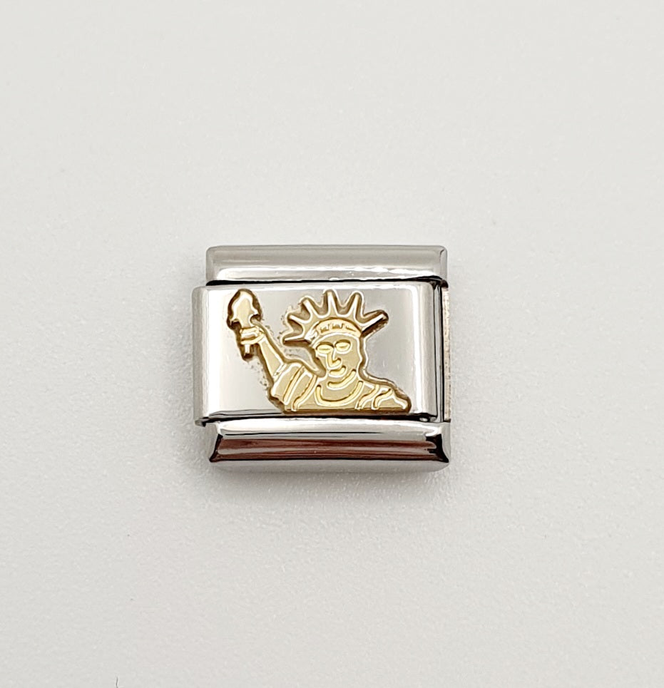 Nomination Charm Link "Statue of Liberty" Stainless Steel with 18K Gold, 030128 08