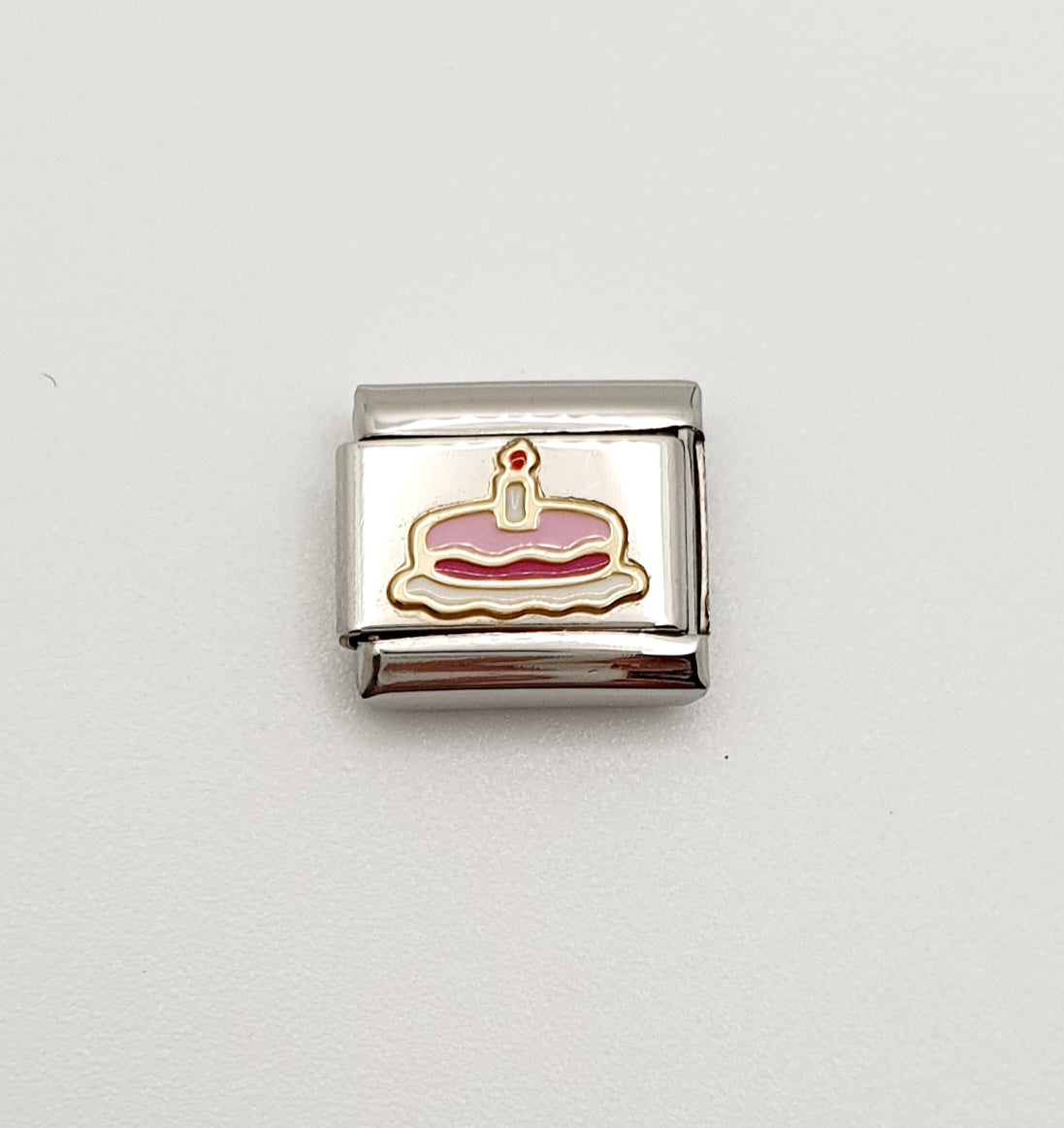 Nomination Charm Link "Cake with Candle" Stainless Steel with Enamel & 18K Gold