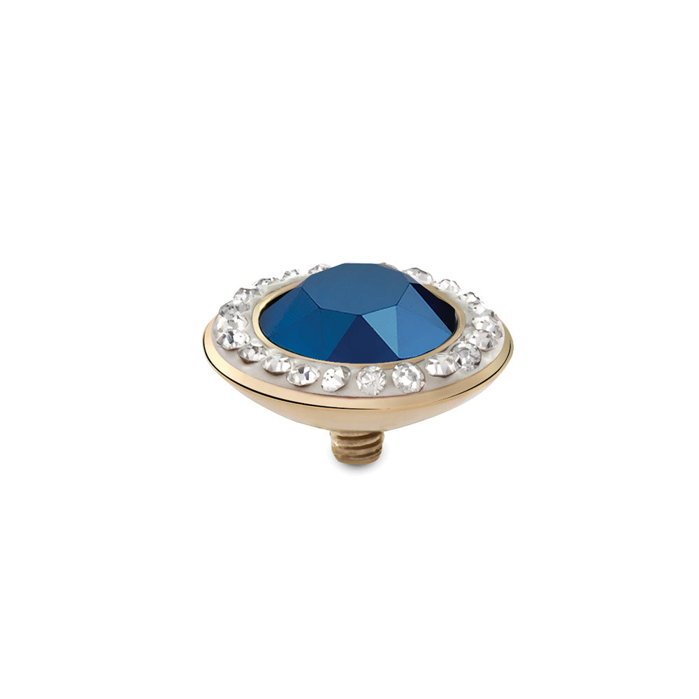 Q647120 Interchangeable Tondo Deluxe top 13mm s/steel G/IP metallic blue col. & clear European crystals (647120)