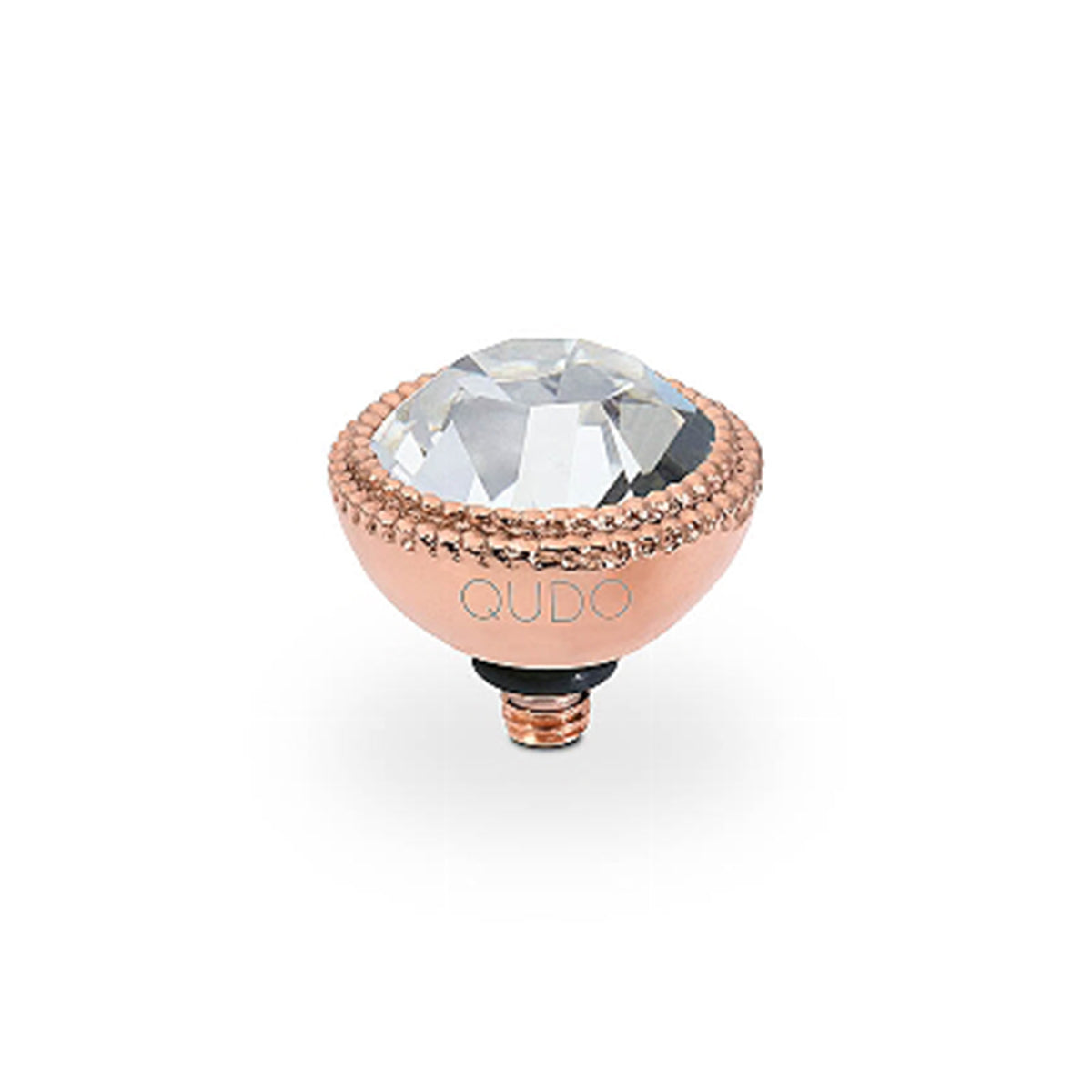 Qudo Fabrero Top 11mm, Stainless Steel Rose Gold Plated, Clear European Crystal Q670502