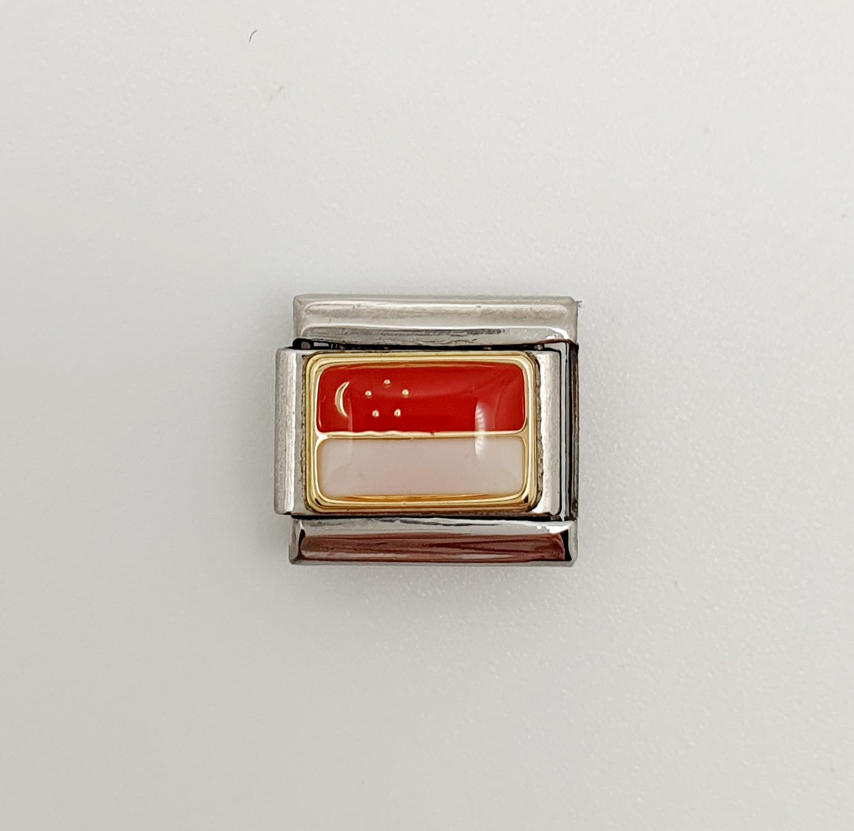 Nomination Charm Link "Singapore Flag" Stainless Steel with Enamel & 18K Gold, 030236 03