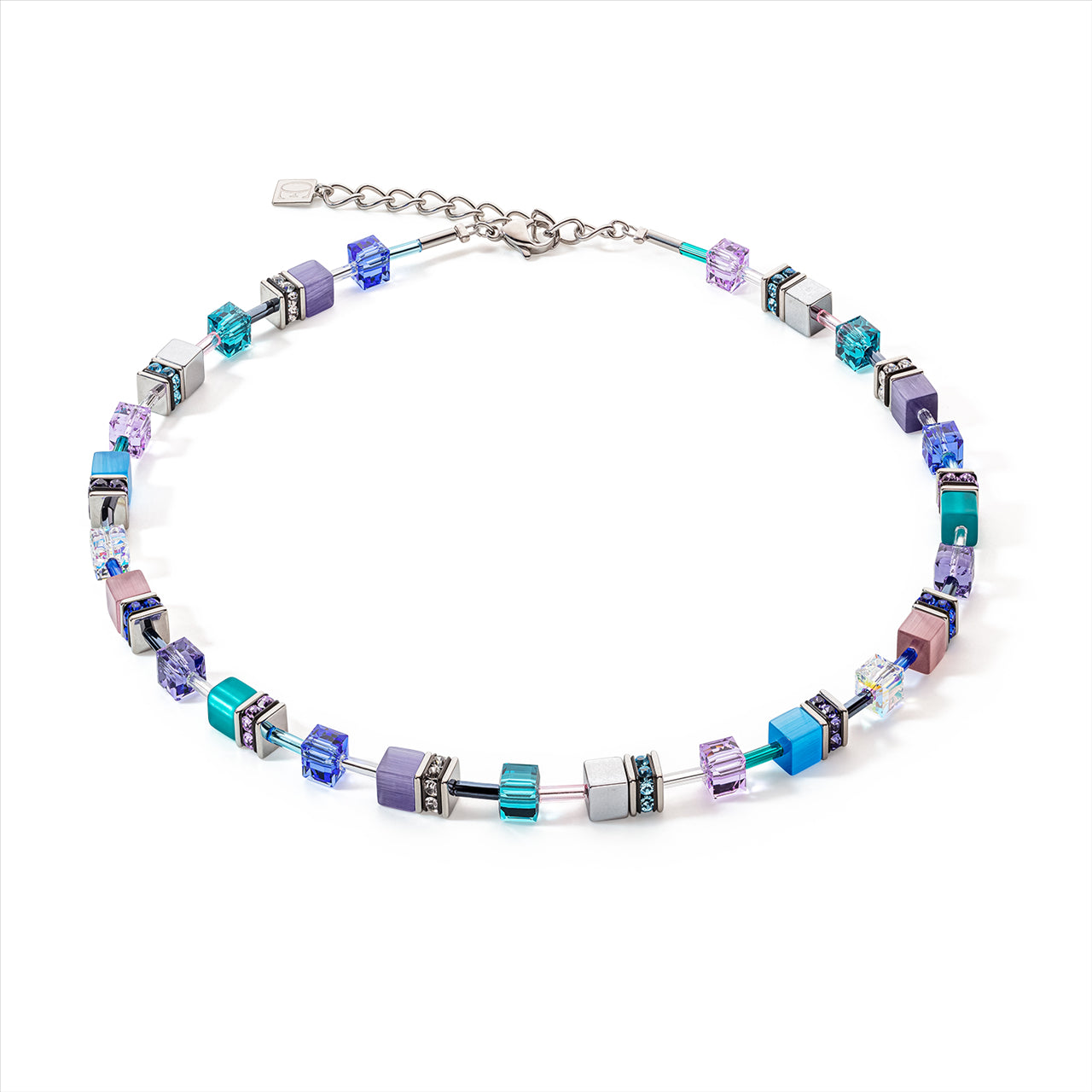Coeur De Lion, Geo Cube Purple, Blue & Silver Necklace 2839/10-0608