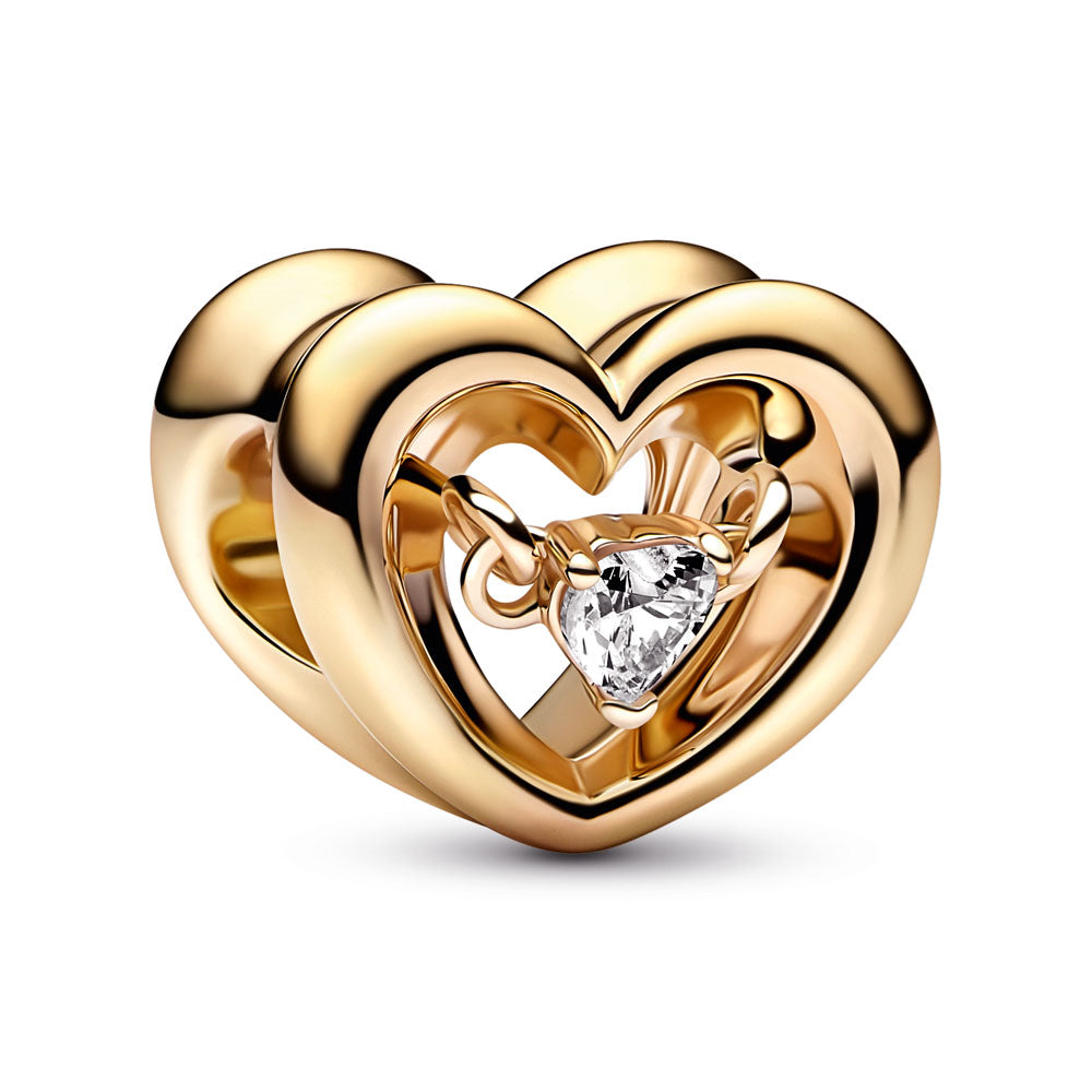 PANDORA Open heart 14k gold-plated charm with clear cubic zirconia