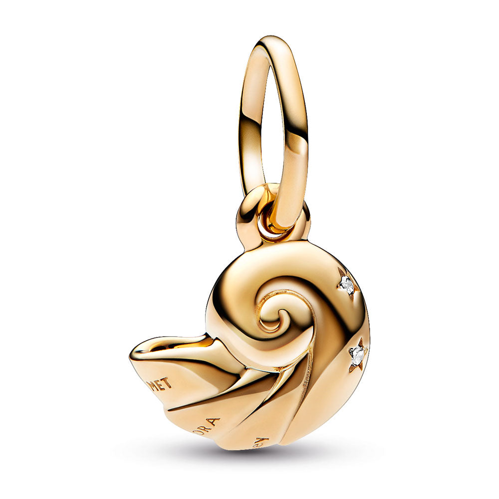 PANDORA Disney The Little Mermaid shell 14k gold-plated dangle with clear cubic zirconia