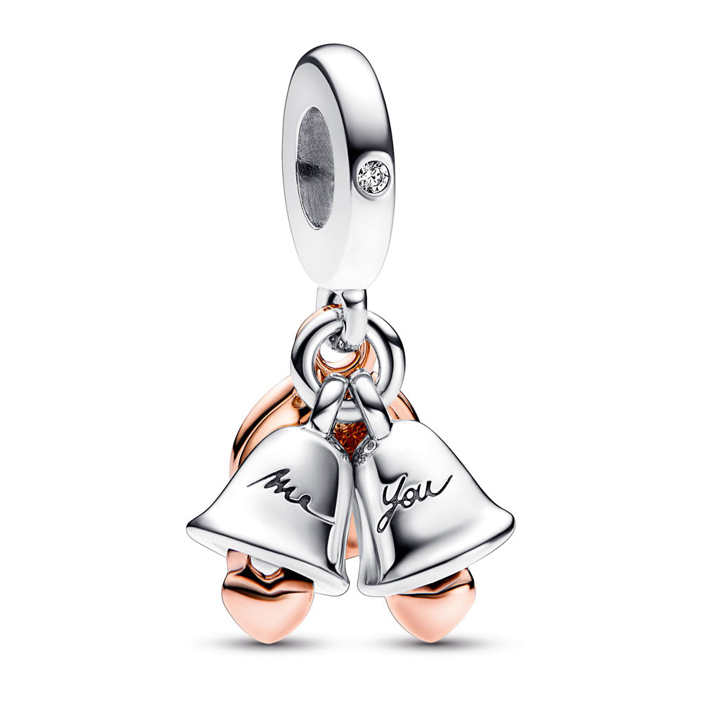 PANDORA Two-tone Wedding Bells Double Dangle Charm