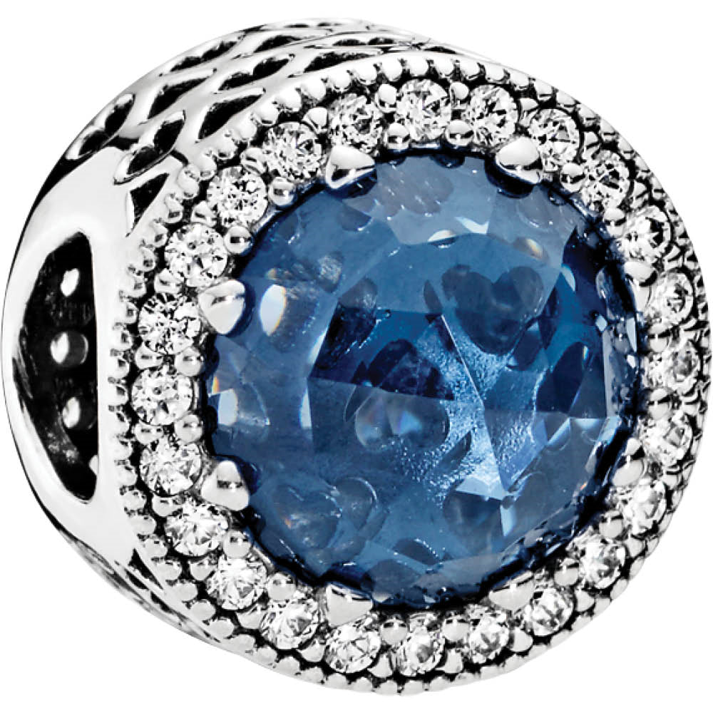 PANDORA Moonlight Blue Radiant Hearts Openwork Silver Charm w Moonlight Blue Crystals & Clear CZ
