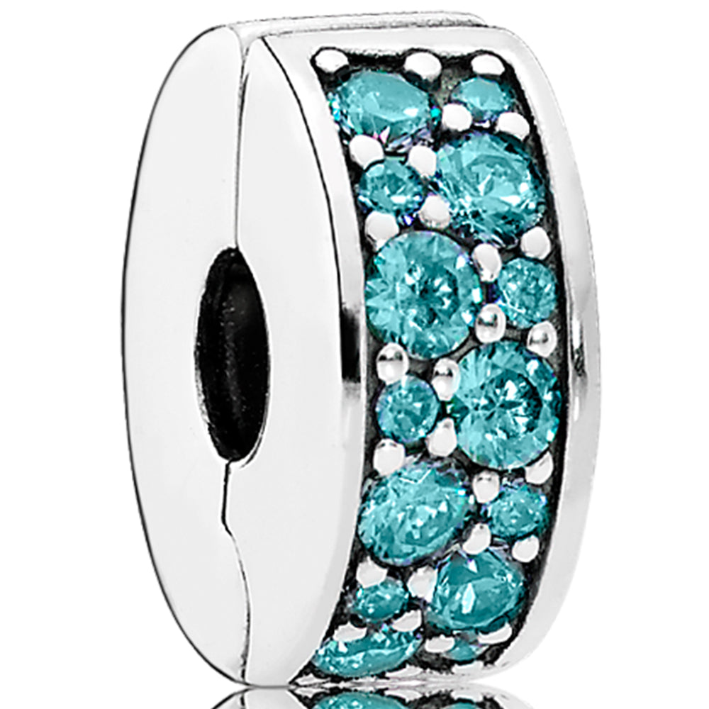 Teal Shinning Elegance Silver Spacer Clip w Teal CZ
