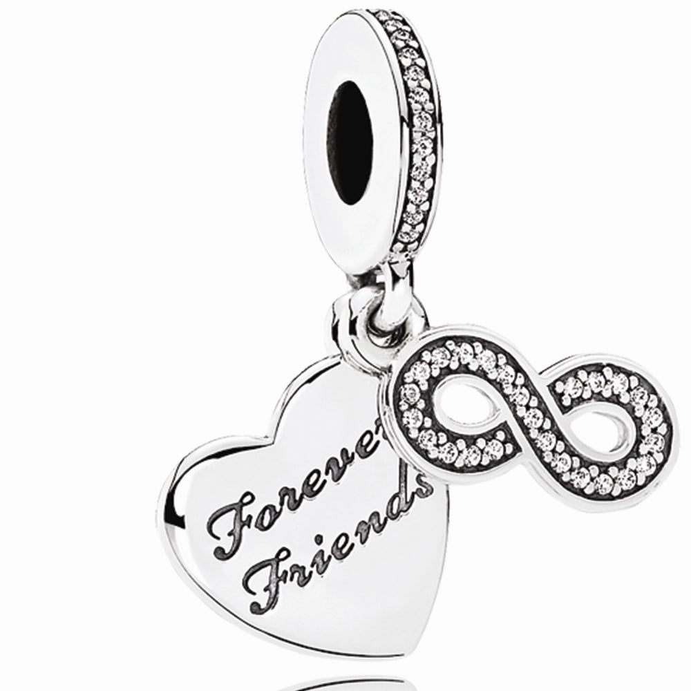 Forever Friends Hanging Silver Charm w CZ