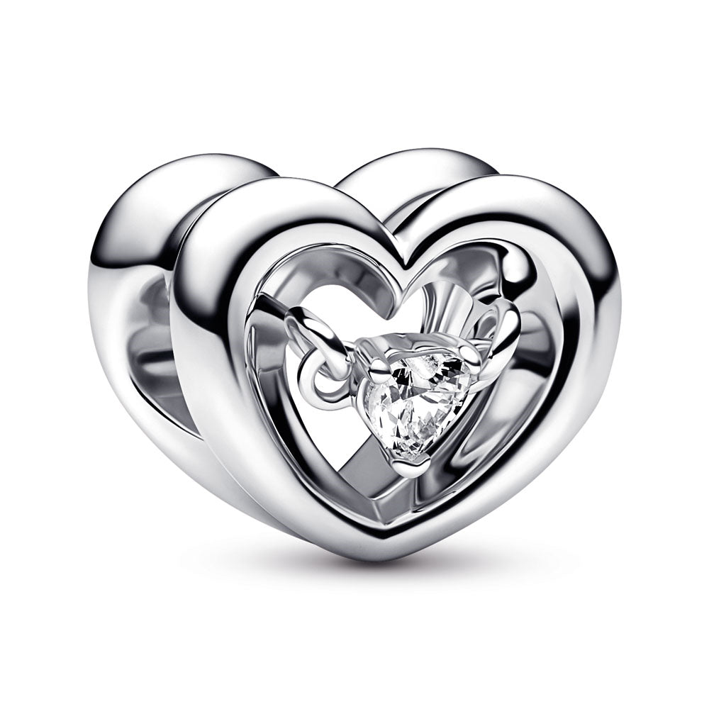 PANDORA Open heart sterling silver charm with clear cubic zirconia
