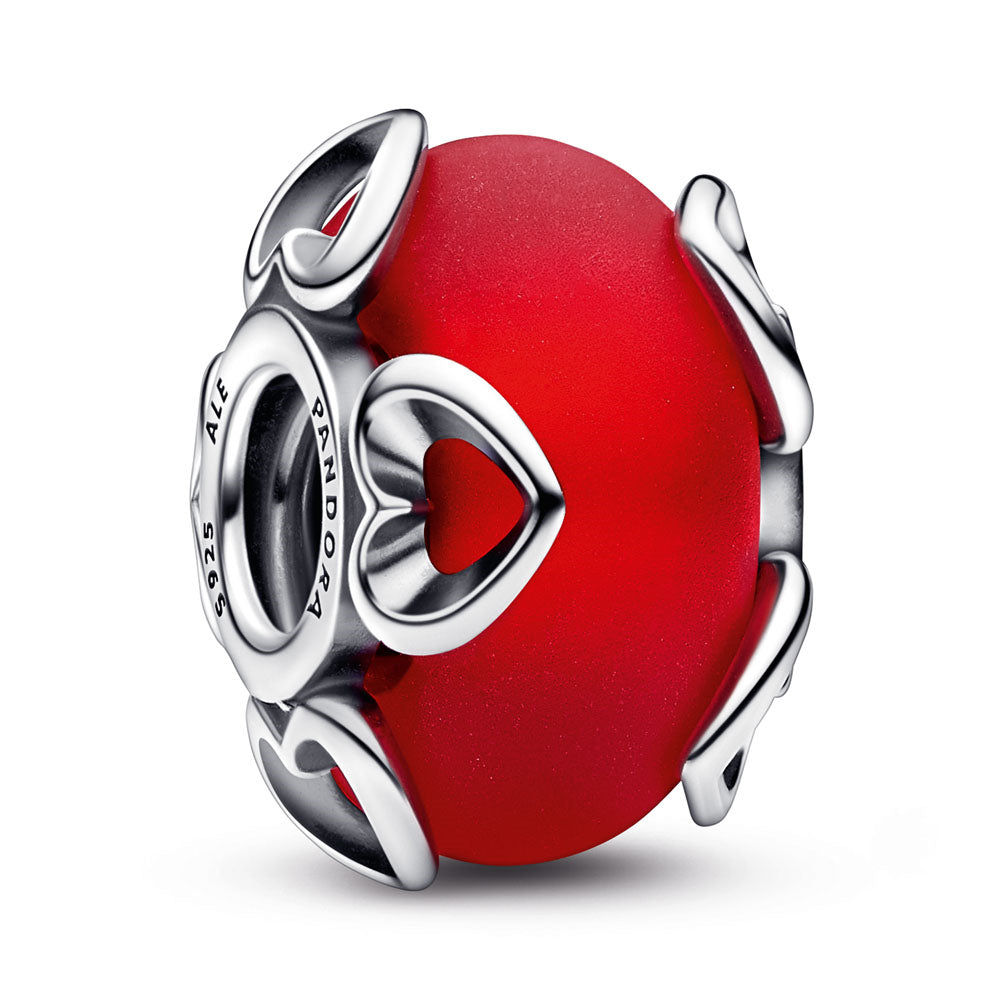 PANDORA Heart sterling silver charm with frosted red Murano glass and 24k gold foil