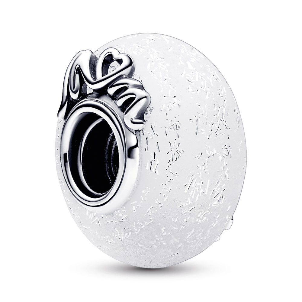 PANDORA Glittery White Murano Glass Mum & Love Charm