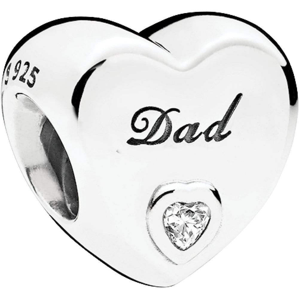 PANDORA Dad's Love Silver Charm w Clear CZ