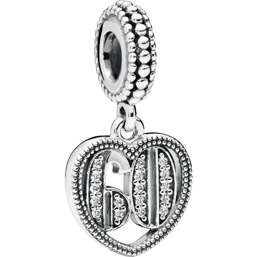 60 Years of Love Silver Hanging Charm w CZ