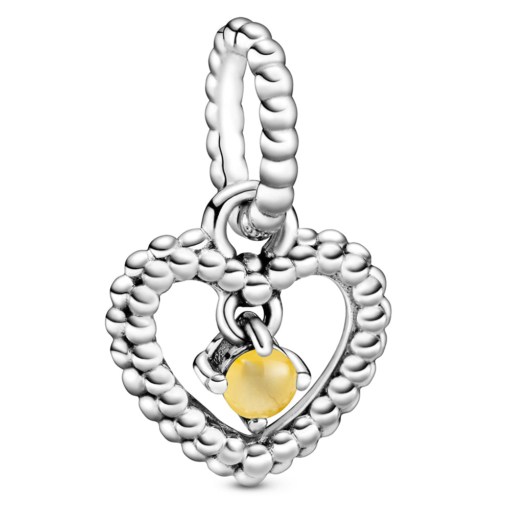 November Honey Coloured Heart Silver Hanging Charm with Man-Made Honey Coloured Crystal