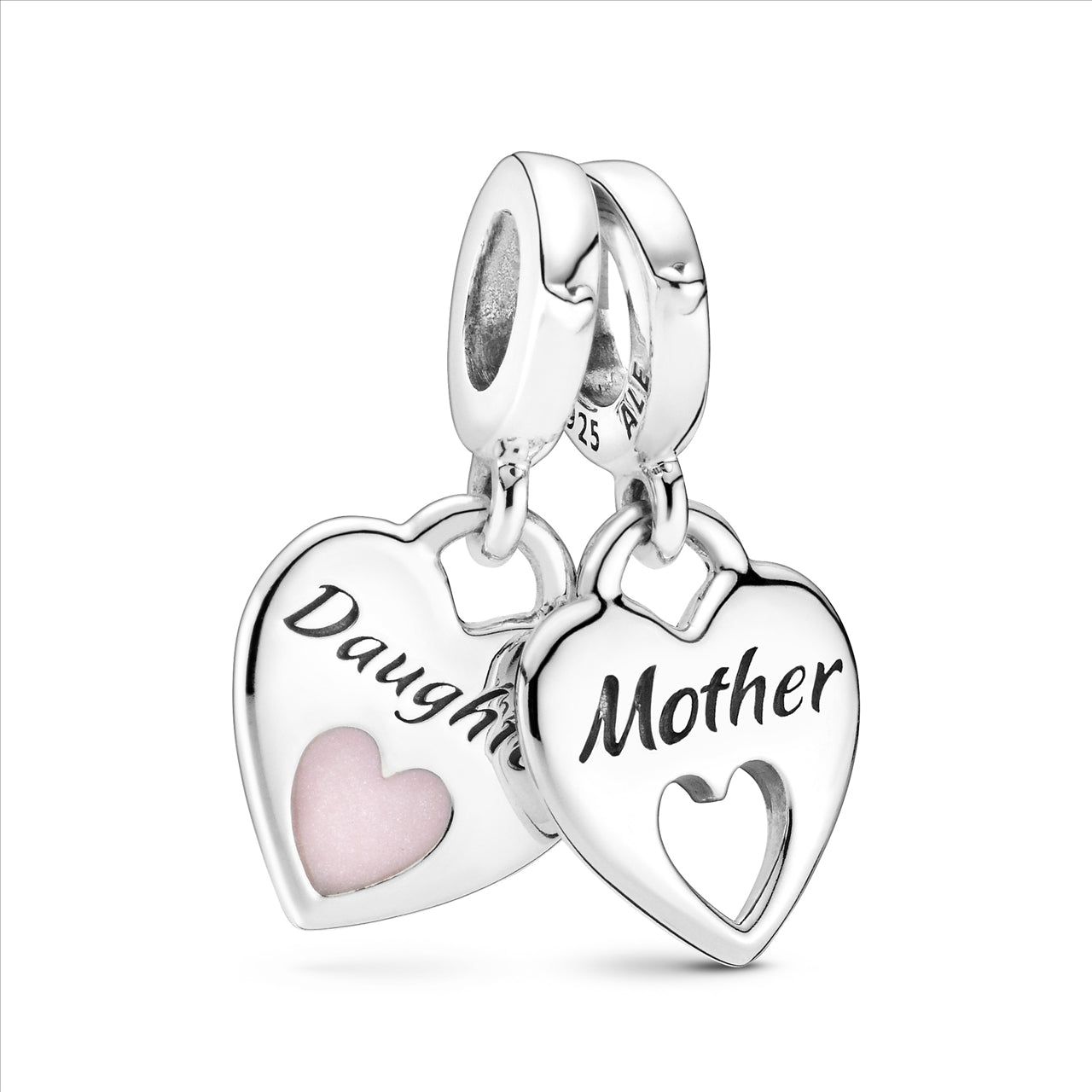 Pandora Mother & Daughter Hearts Silver Hanging Charm with Shimmering Pink Enamel