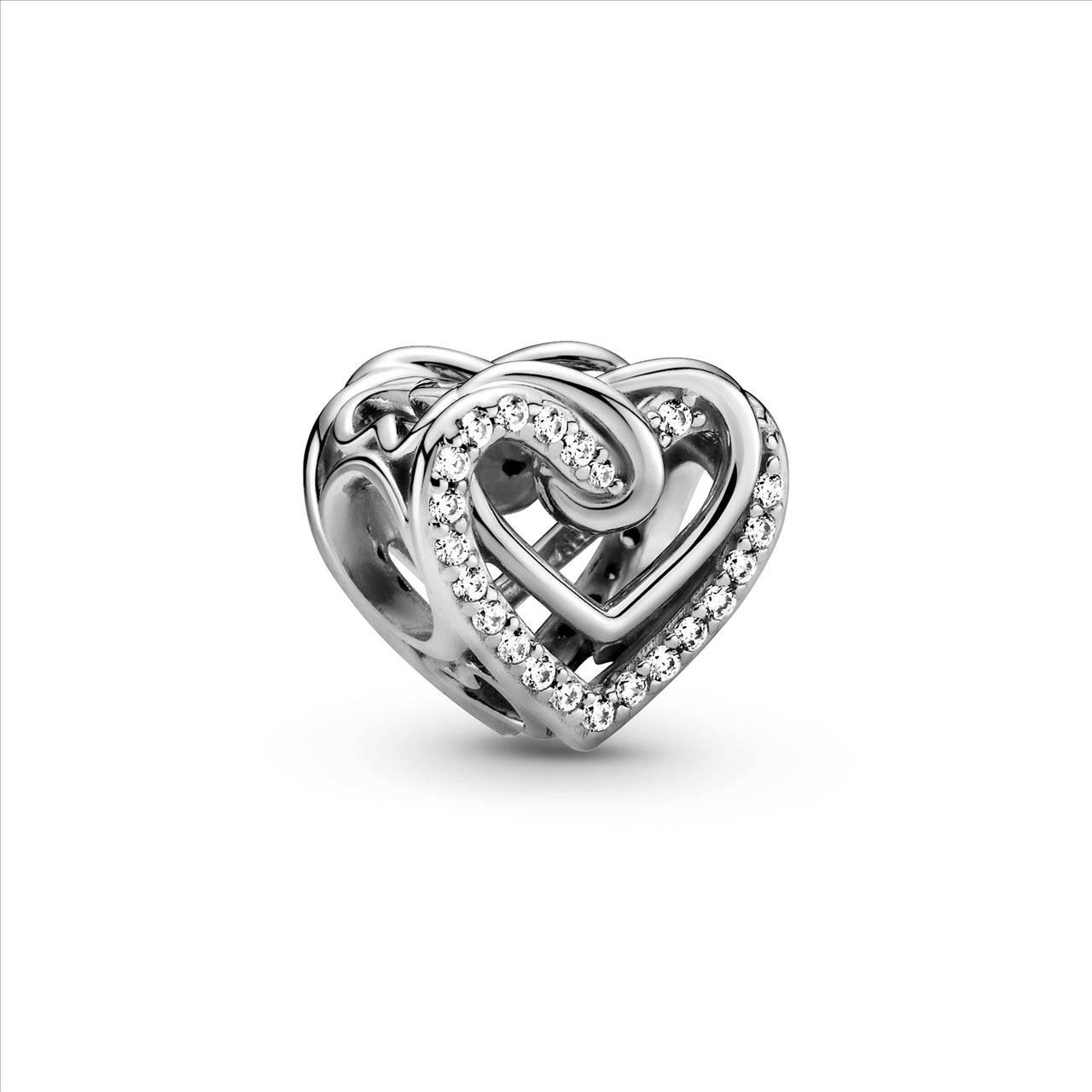 Pandora Sparkling Entwined Hearts Sterling Silver Charm with Cubic Zirconia's.