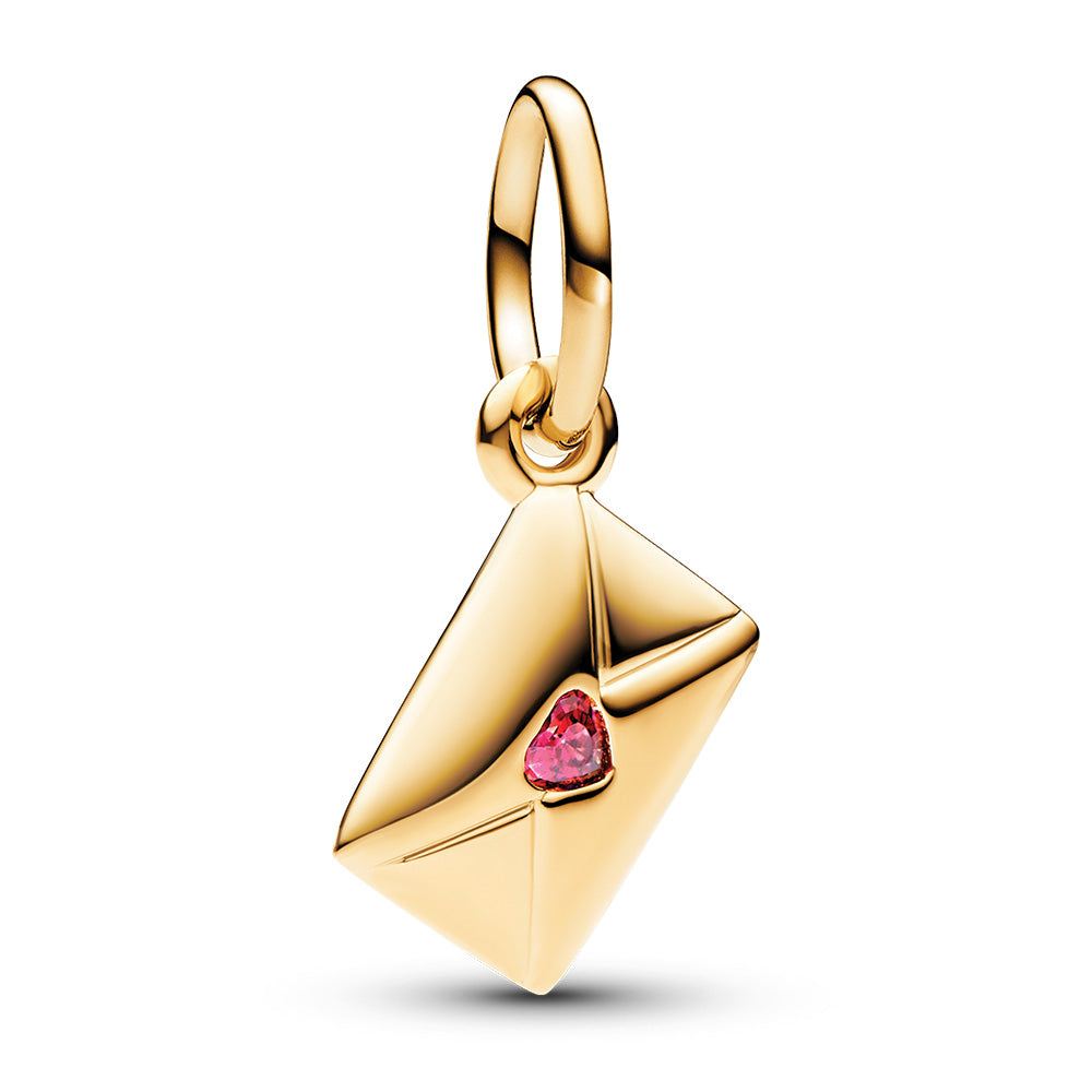 Love envelope 14k gold-plated dangle with red cubic zirconia