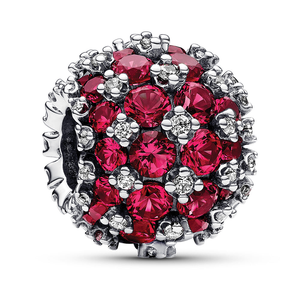 Sterling silver charm with cherries jubilee red crystal and clear cubic zirconia