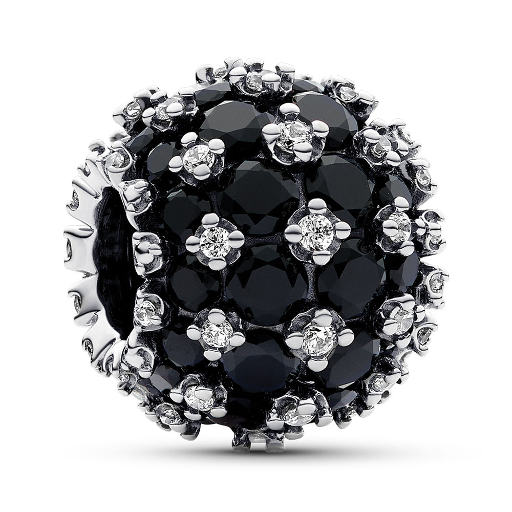Sterling silver charm with black crystal and clear cubic zirconia