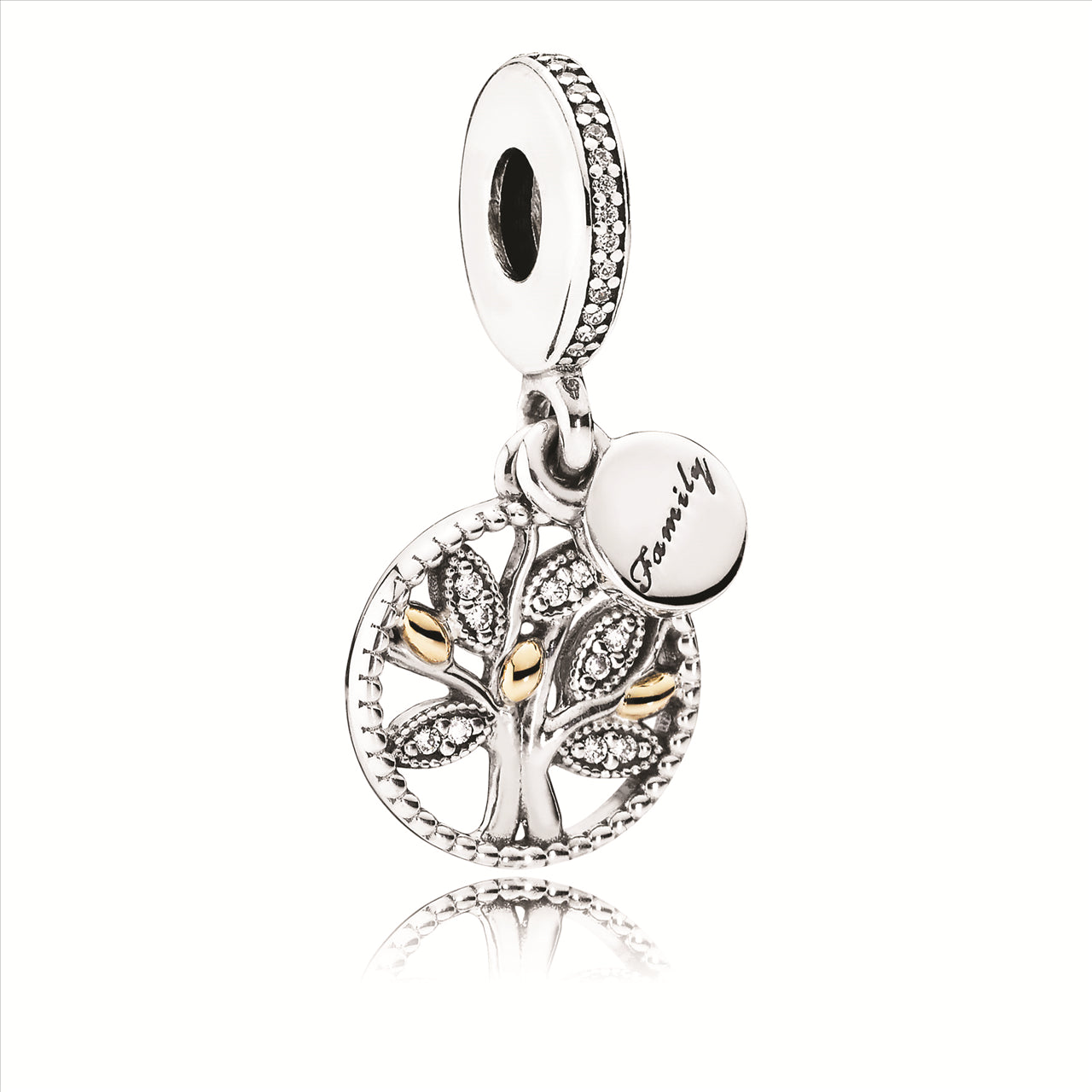 Family Heritage Silver Hanging Charm w 14k Gold & CZ