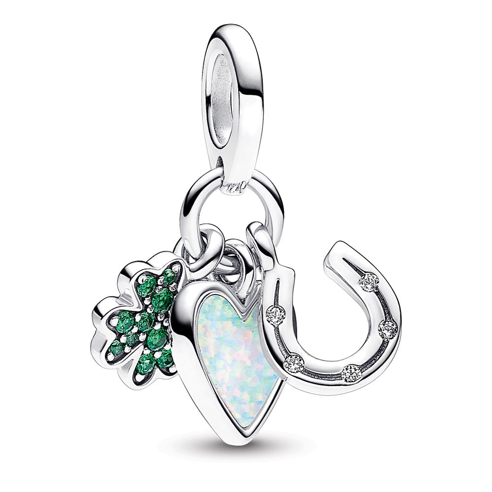 Four-Leaf Clover, Heart and Horseshoe LUCKY Triple Dangle Charm