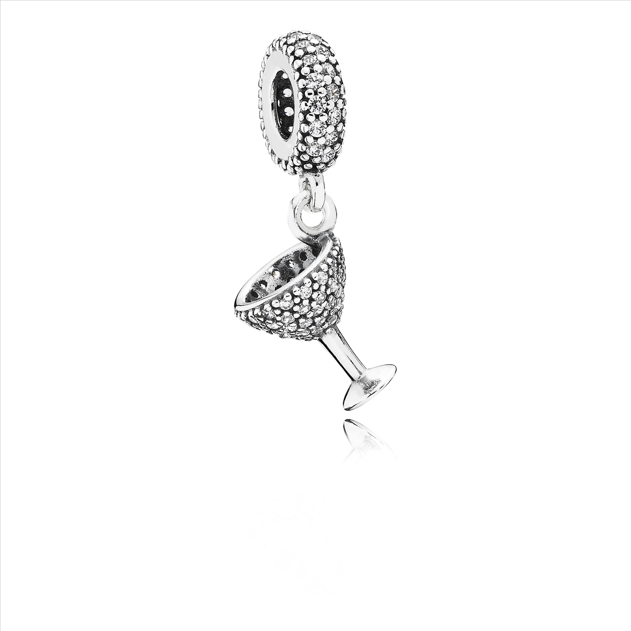 Sparkling Cocktail Glass Silver Hanging Charm w CZ